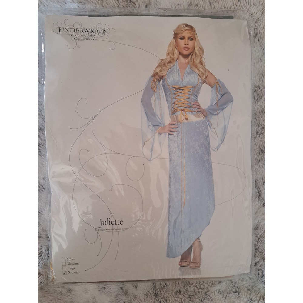 Underwraps Juliette Renaissance Costume Light Blue Gold Lace Front Dress SIZE XL
